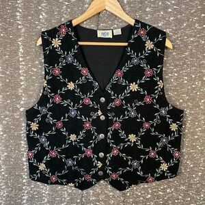 Vintage Pasta Floral Embroidered Vest Wool Blend Boho Cottagecore Women's Large